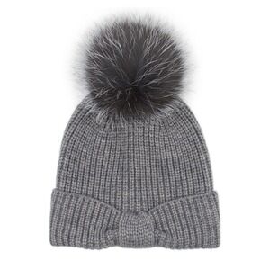 Surell Faux Fur Pompom Knit Hat GRAY 100% Acrylic NWT $59